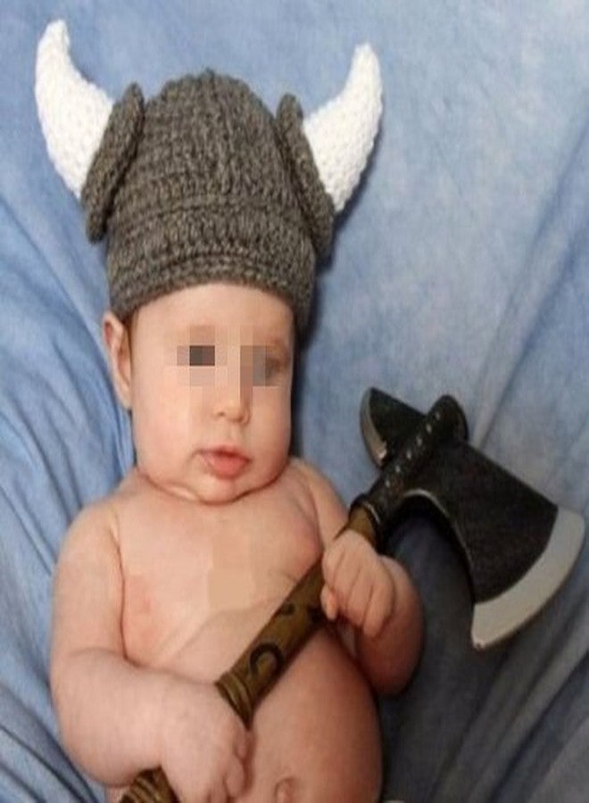 شوينيبا قبعة صوفية للأطفال الصغار، قبعة فايكنغ كروشيه، قبعة مصنوعة يدوياً للأطفال الرضع من الجنسين (0-2 سنة) - Image 1